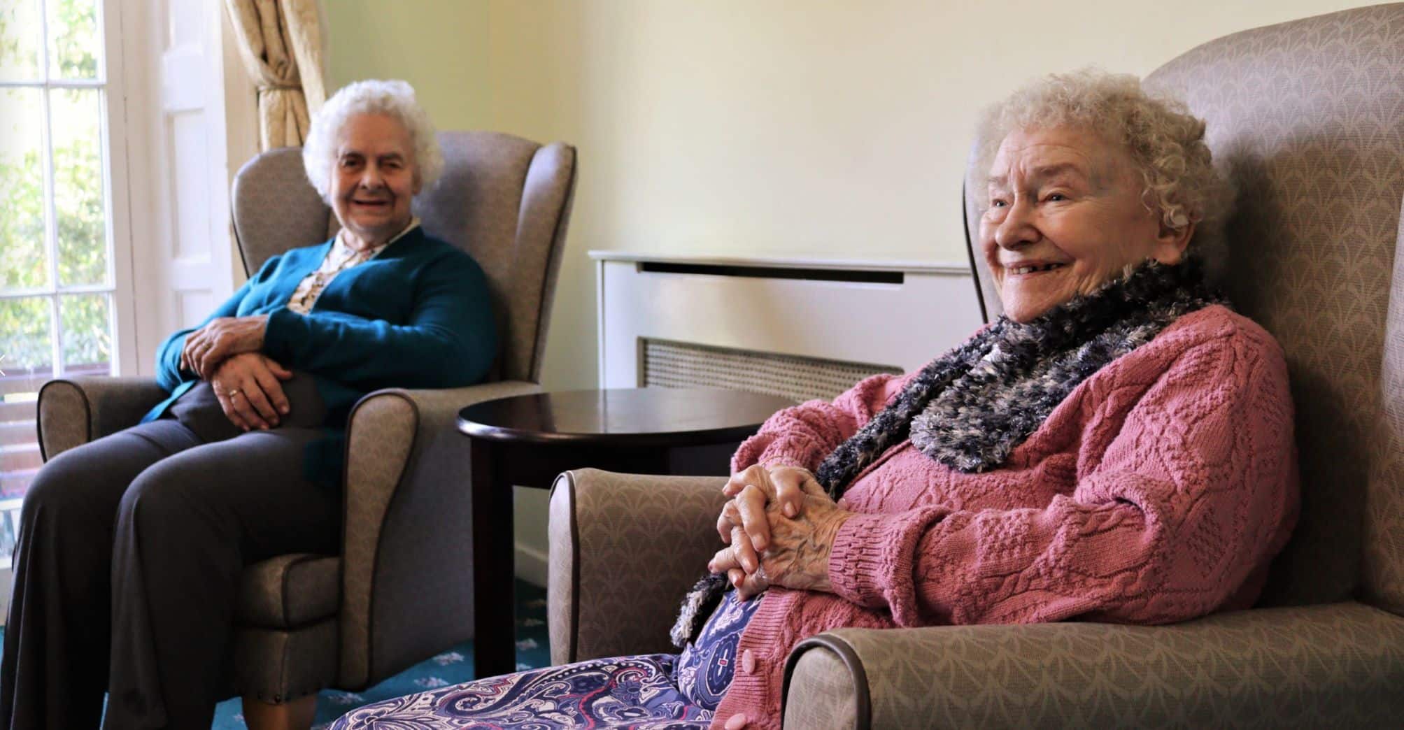 Trafalgar residents Angela and Greta laughing